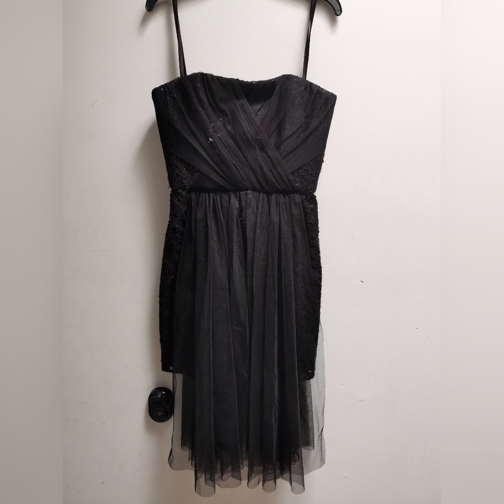 NWT BCBG Maxazria Vienna Sequin Lace Tulle Overlay Strapless Black Dress size 2 - Picture 5 of 16